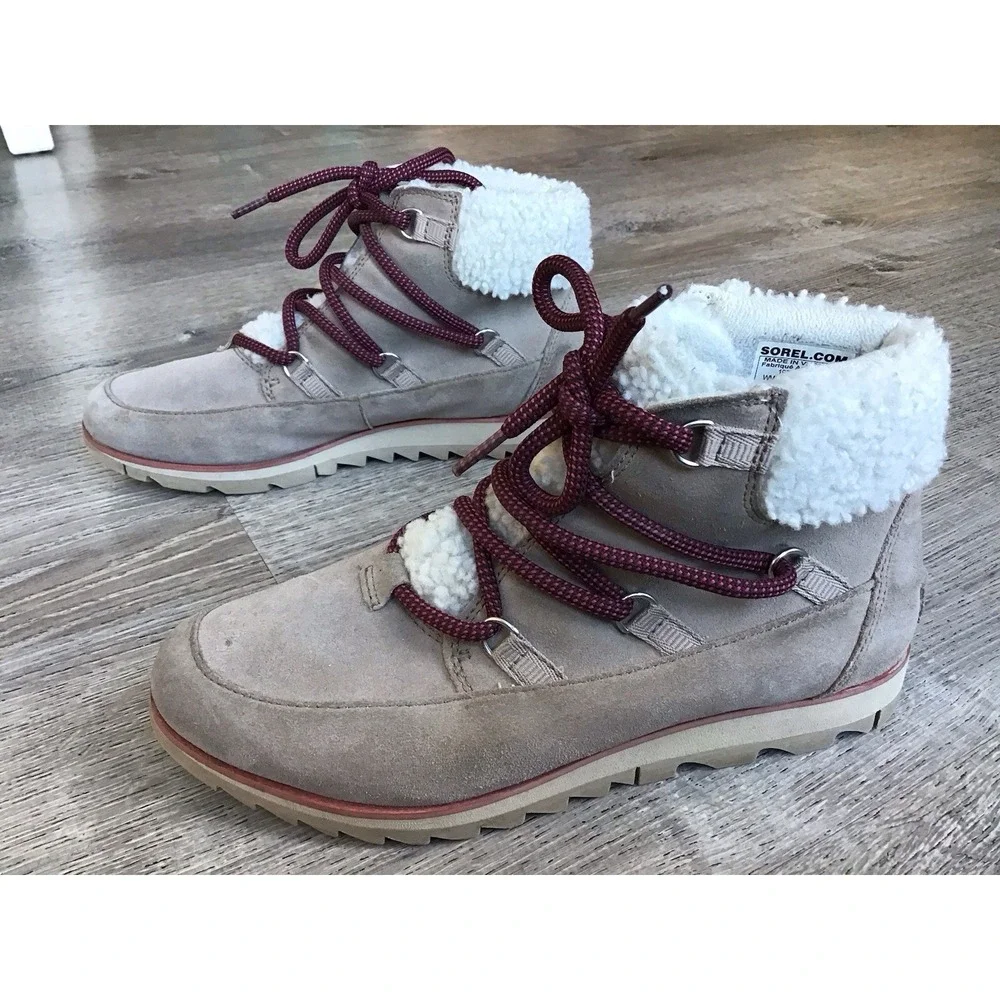 Sorel Womens Size 9 Harlow Lace Cozy Beige Casual Winter Boots NL4345-264